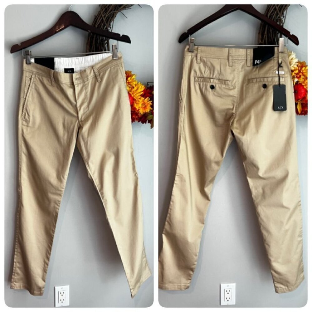 Armani Exchange Mens Regular Fit P45 Gabardine Trousers 28US in Tan 1794